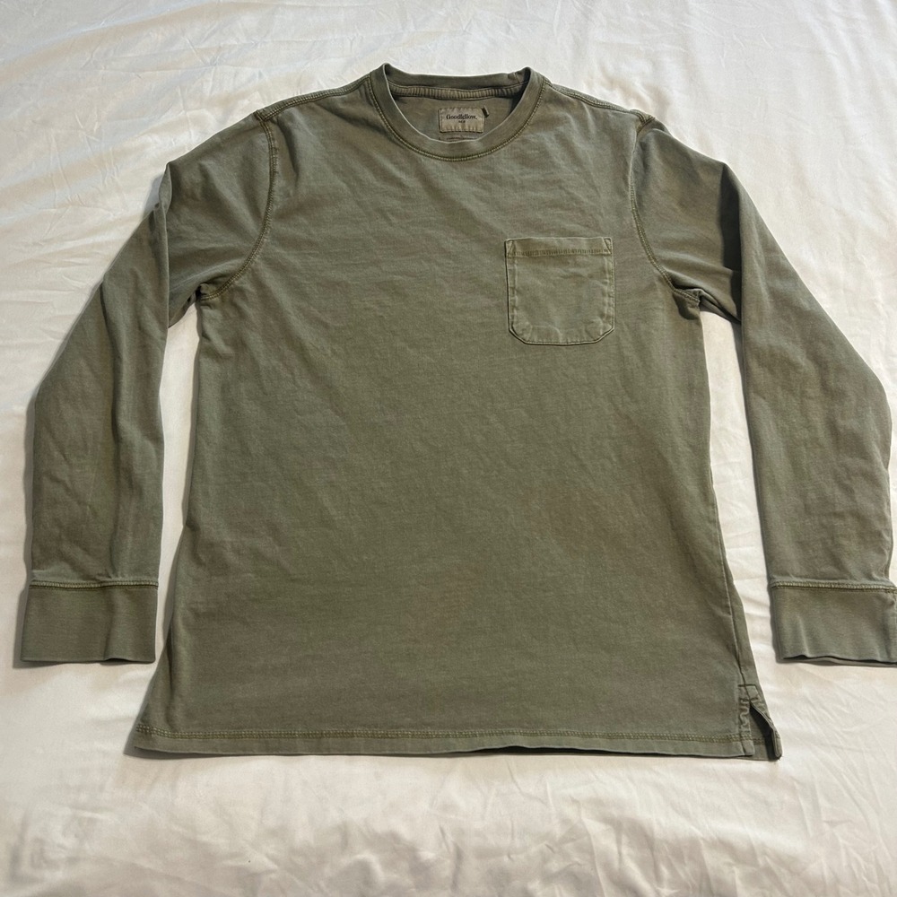 Goodfellow & Co Mens Long Sleeve Pocket T-Shirt Olive Green Cotton Size L